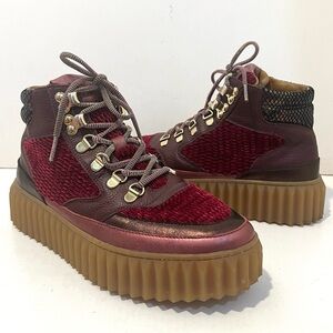 VOILE BLANCHE EVA Leather Velour Lace-Up Platform Urban Hiking Booties 36/6